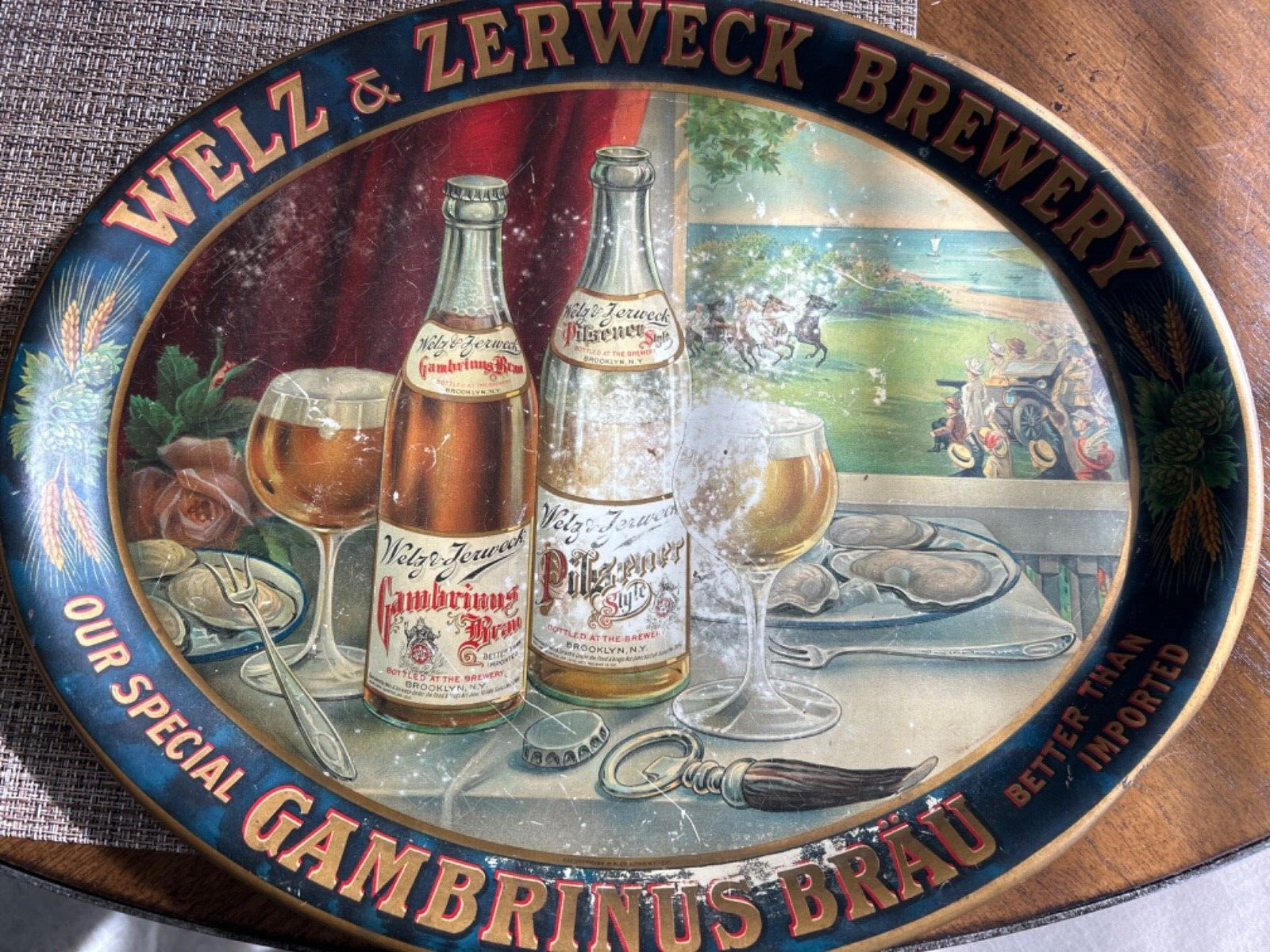 1883 WELZ & ZERWECK BREWERY BROOKLYN NY Beer Tray Brooklyn New York Rare