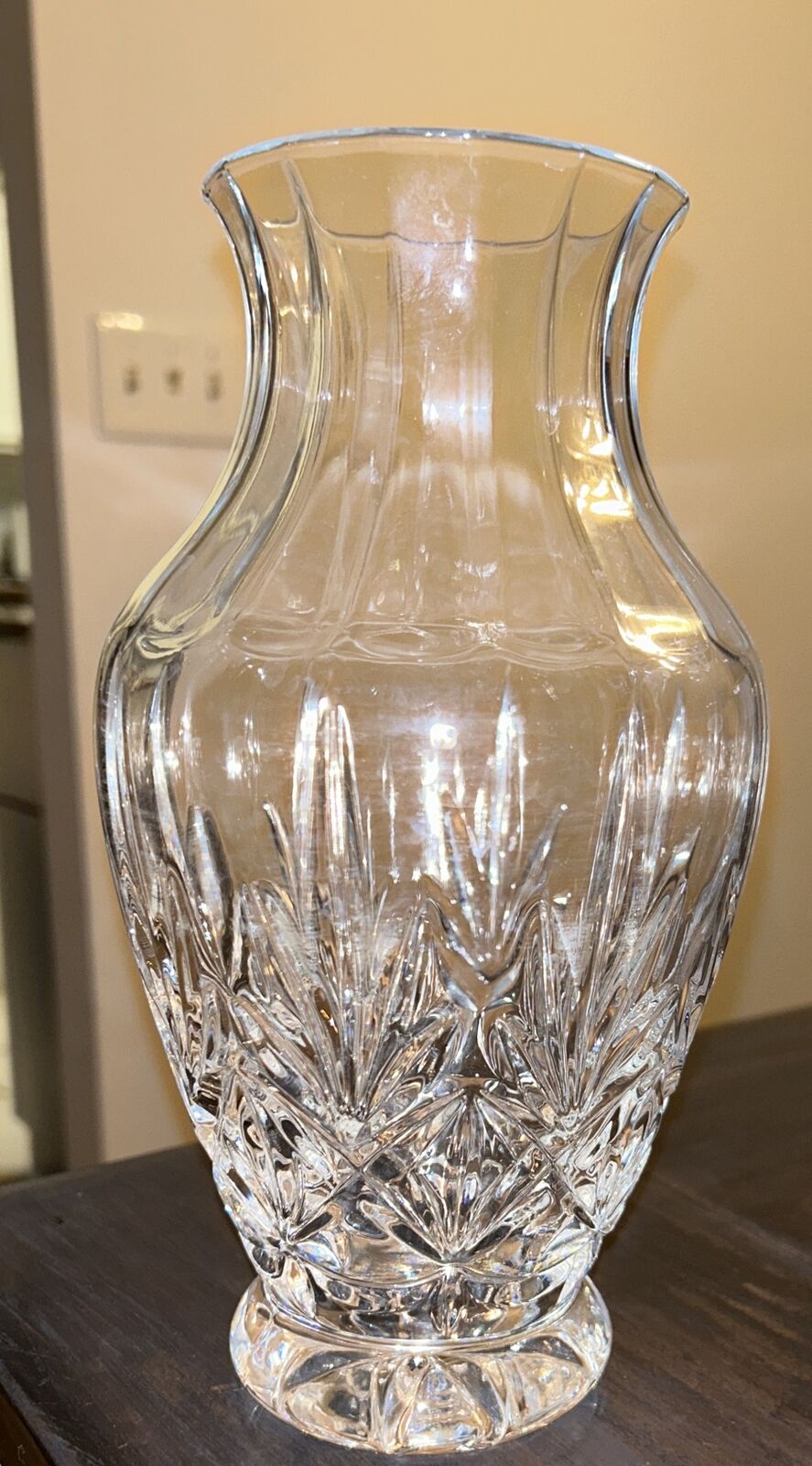 Rare Vintage Crystal Vase Beveled Design Hand Cut  9 In