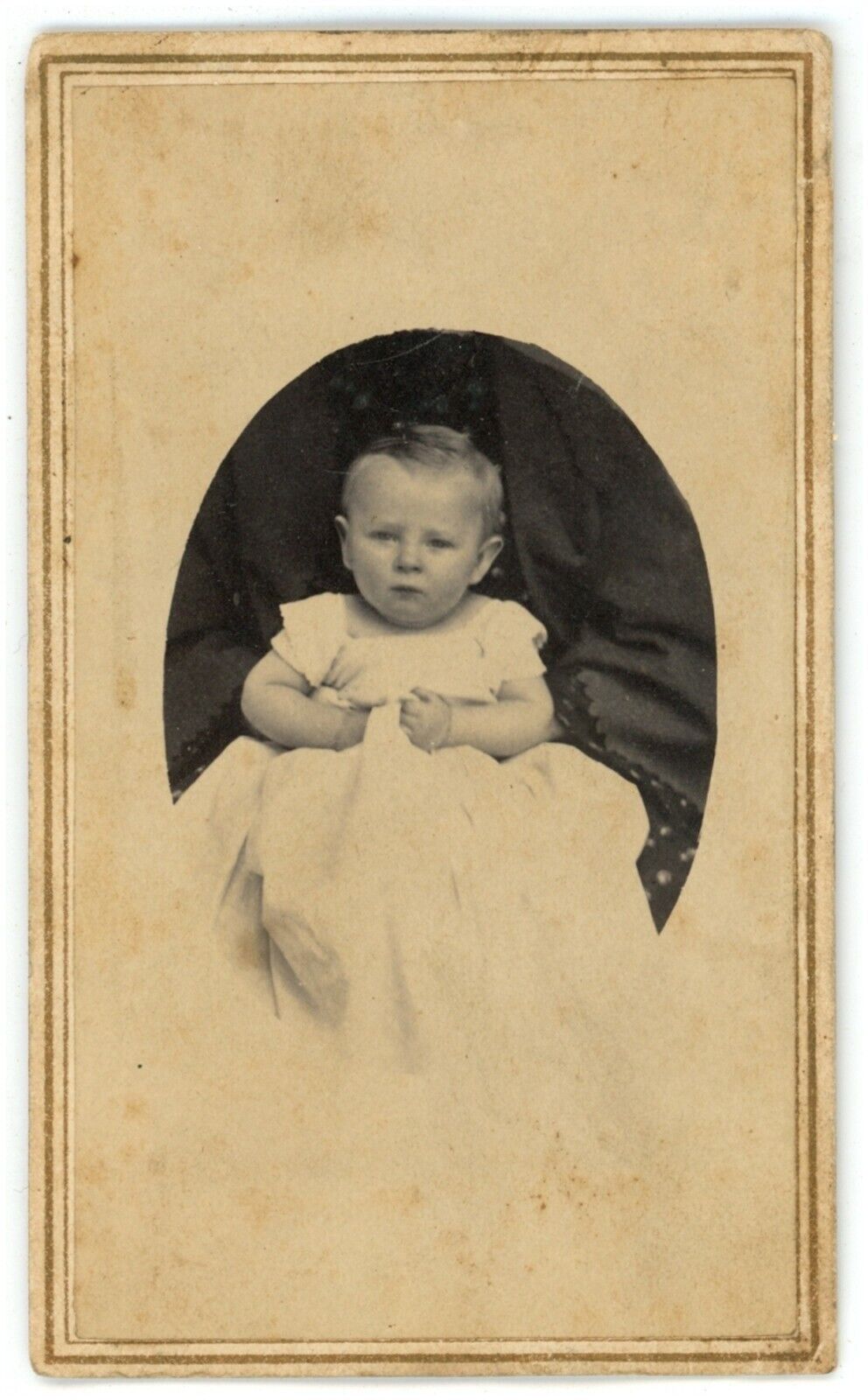 Antique CDV Circa 1860s Civil War Tax Revenue Stamp Adorable Baby in White Dress