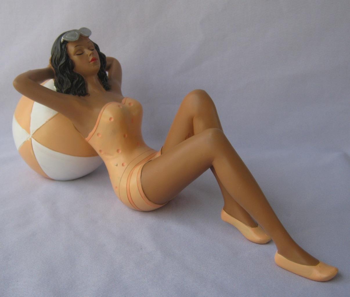 Superb Art Deco Bathing Beauty Very Detailed in Peach and White Accents Risque