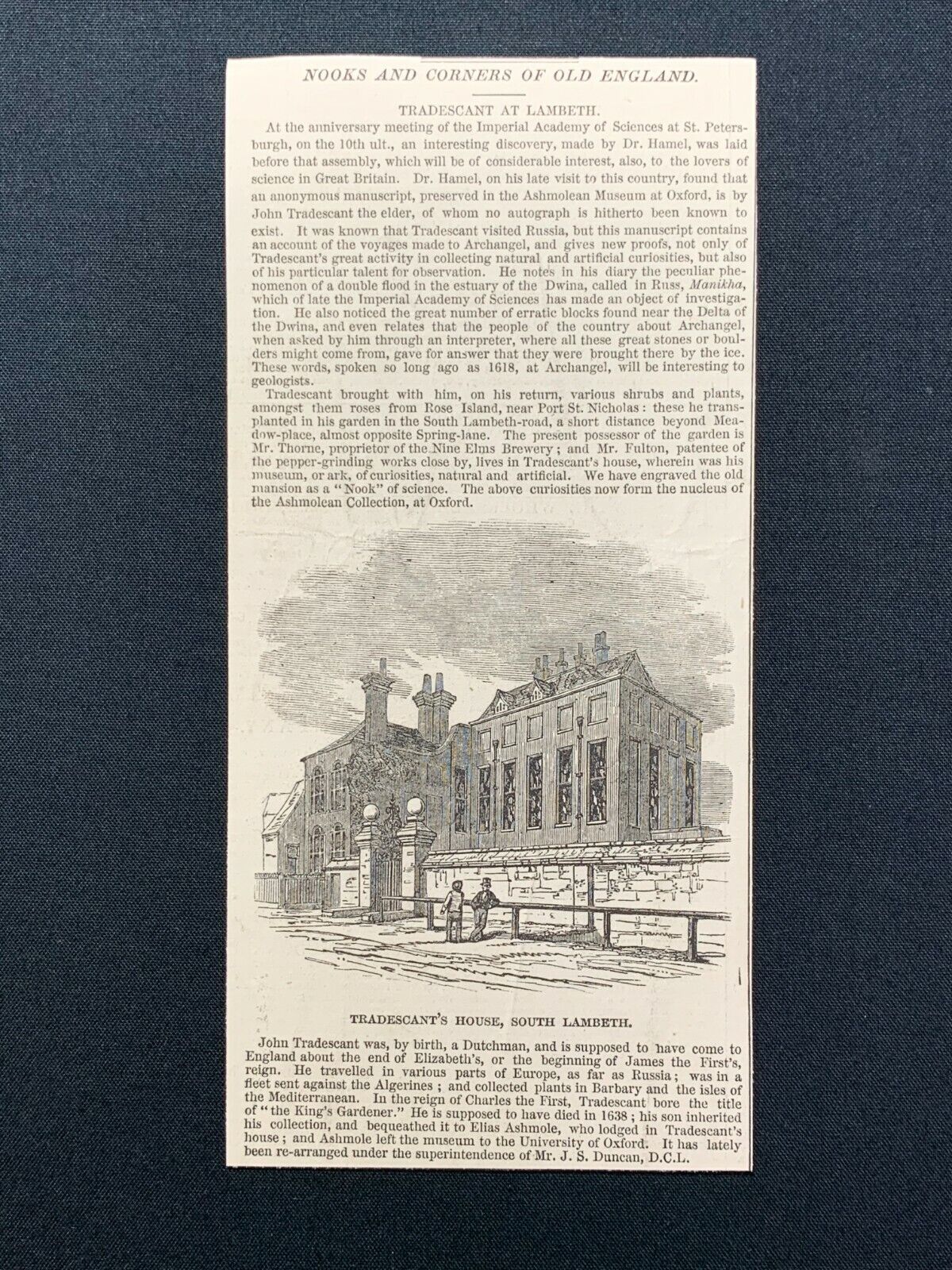 1846 Newspaper Print TRADESCANT\'S HOUSE, SOUTH LAMBETH, LONDON