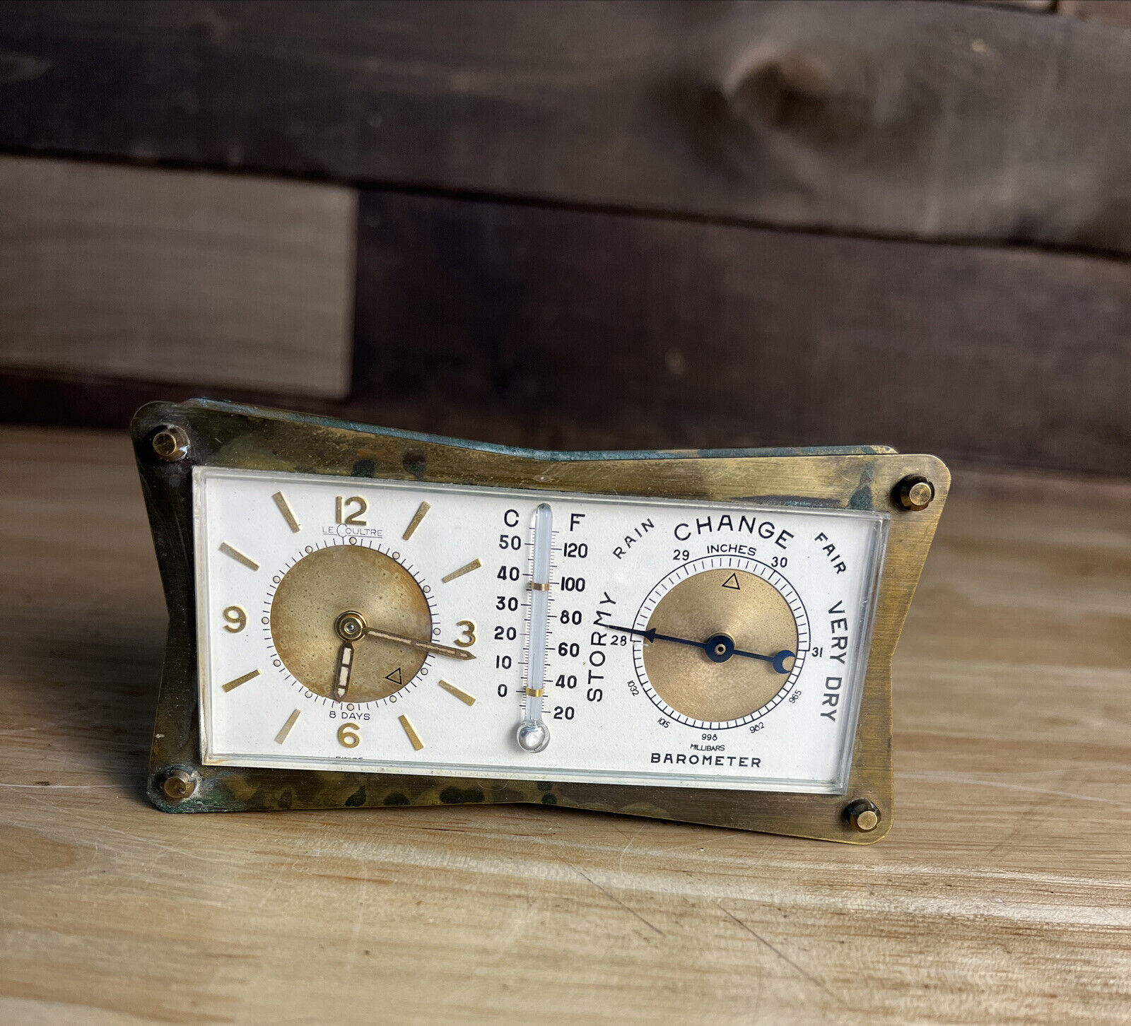 ANTIQUE Le Coultre 1960\'s Weather & Alarm Clock Thermometer, Barometer Works