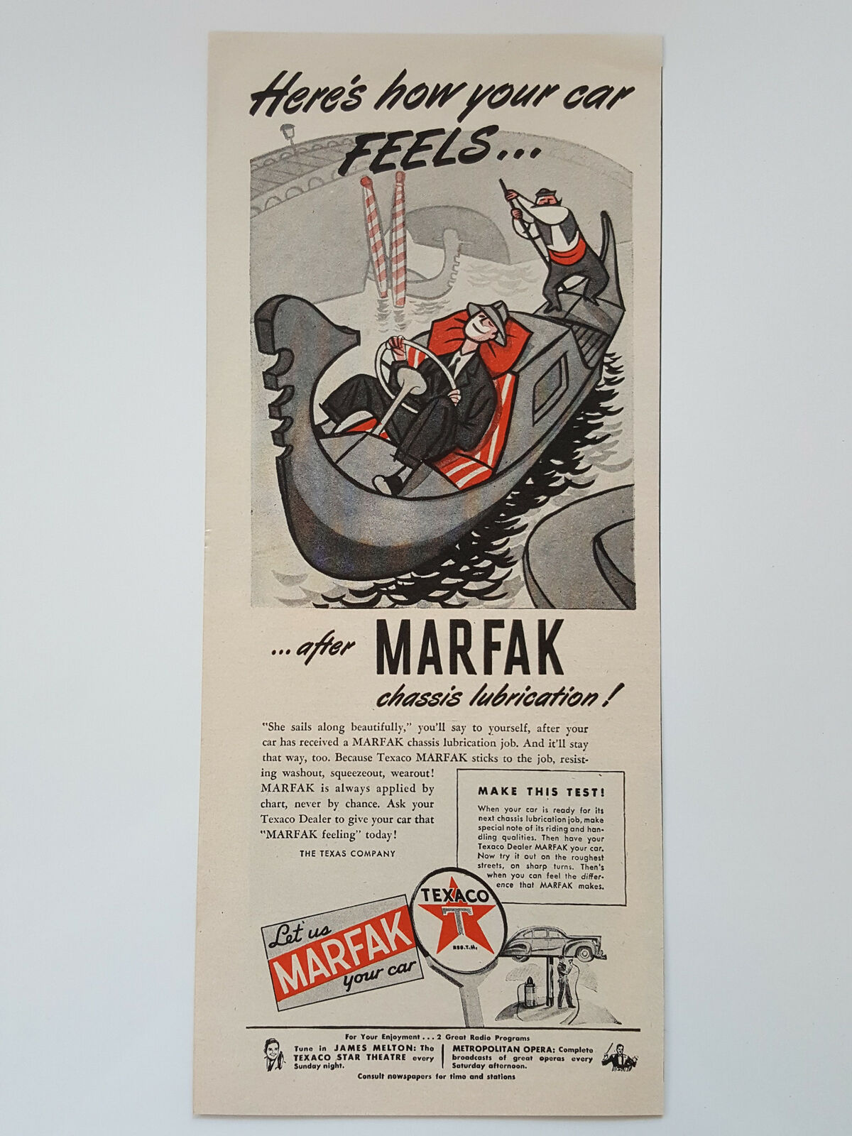 1945 Texaco Marfak Chassis Lubrication Auto Care Gondola Vtg Magazine Print Ad