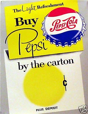 1960's Pepsi Cola Store Display Soda Pop Sign Old Stock