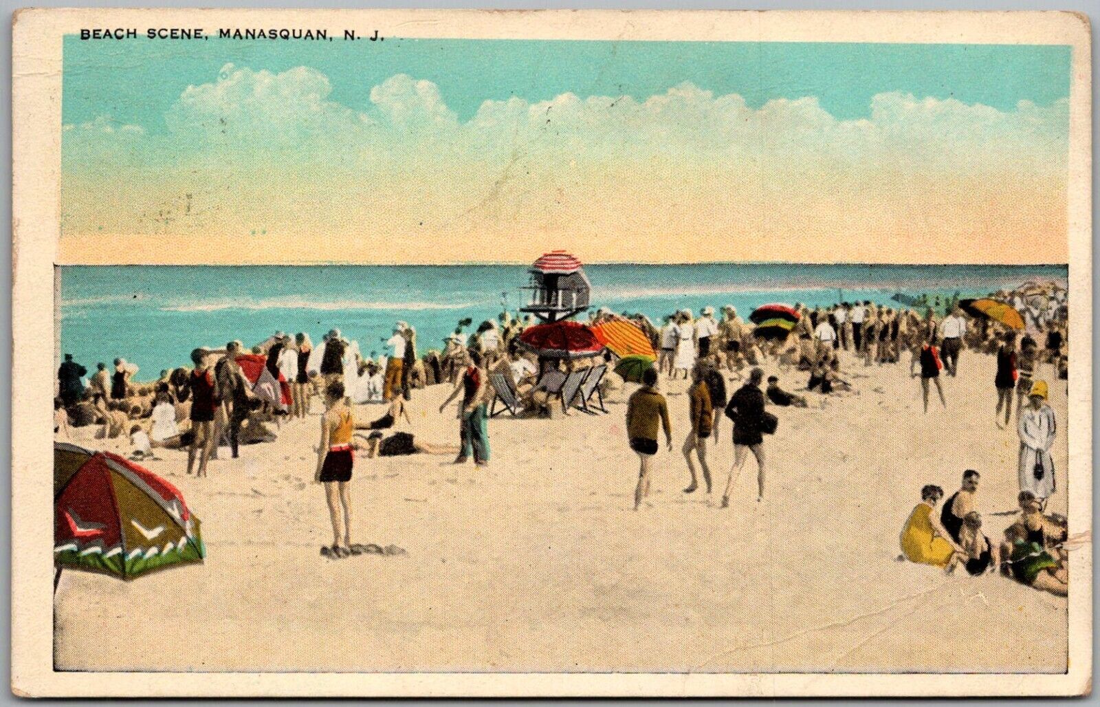 Postcard Beach Scene; Manasquan, New Jersey 1930 Fg