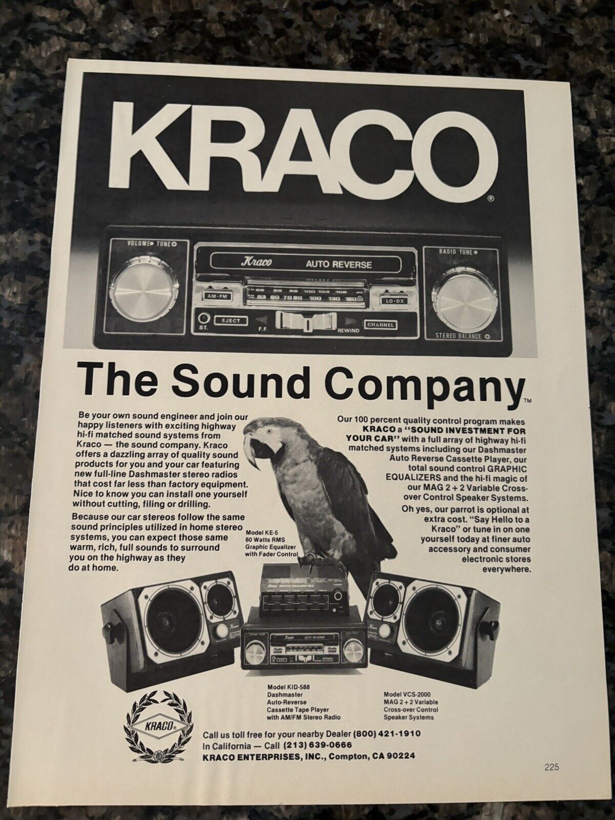 Kraco Car Stereo Compton California The Sound Co. *DISCR* Vintage Print Ad 1978