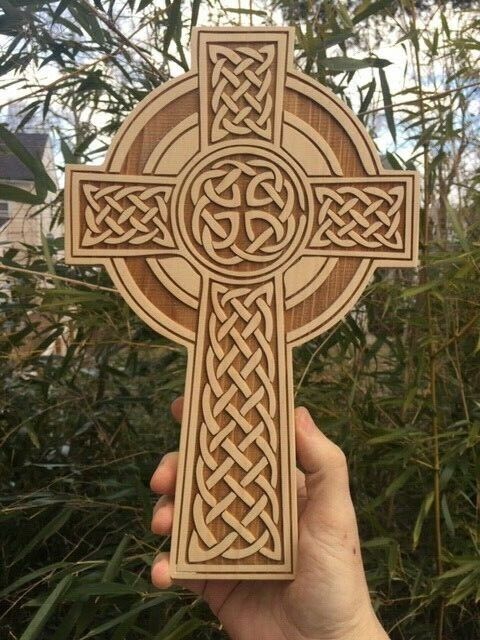Celtic Cross, Solid Wood, 12 Inch Tall, Double Sided