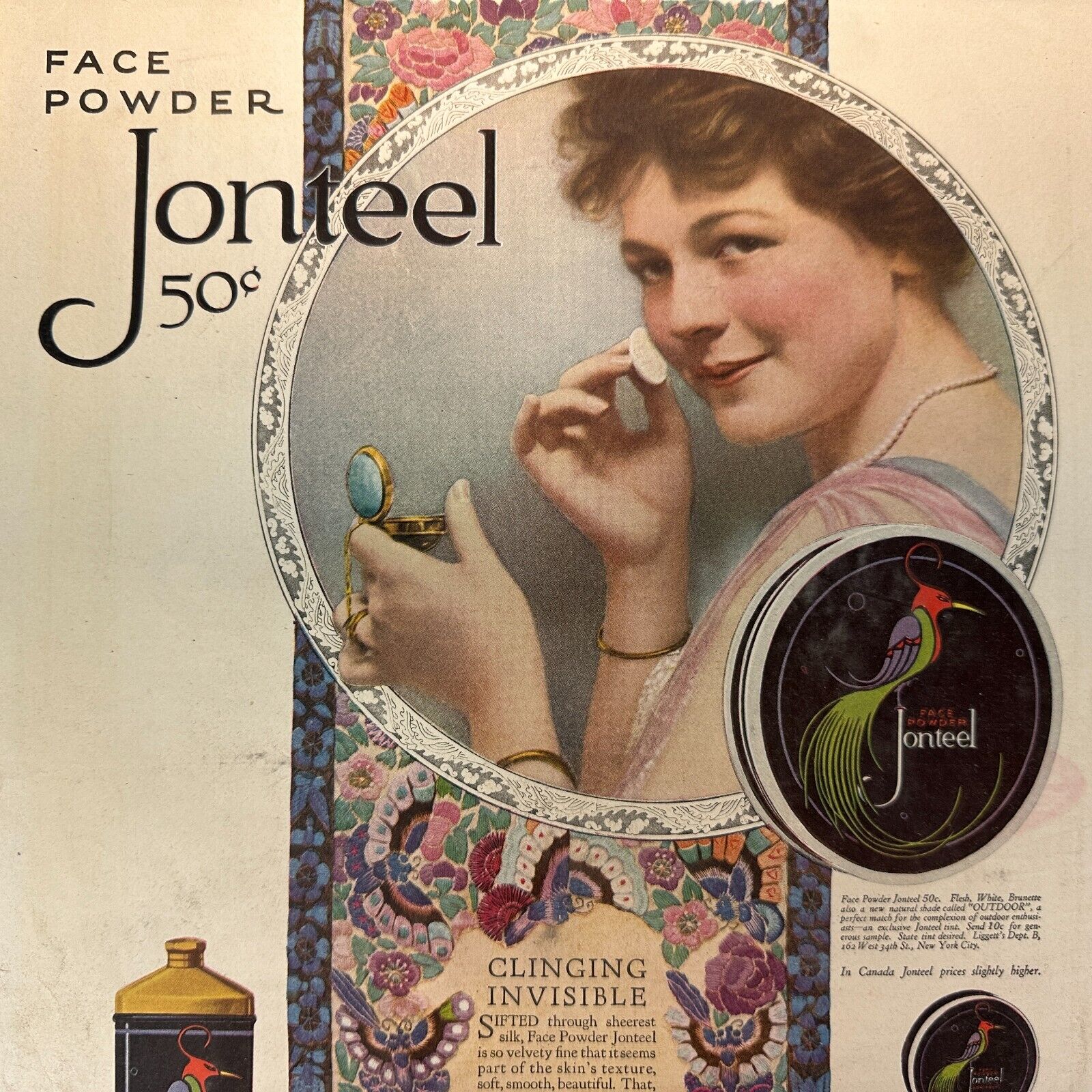Antique Jonteel Talc Powder Original Print AD Advertising Lady Perfume Cosmetics
