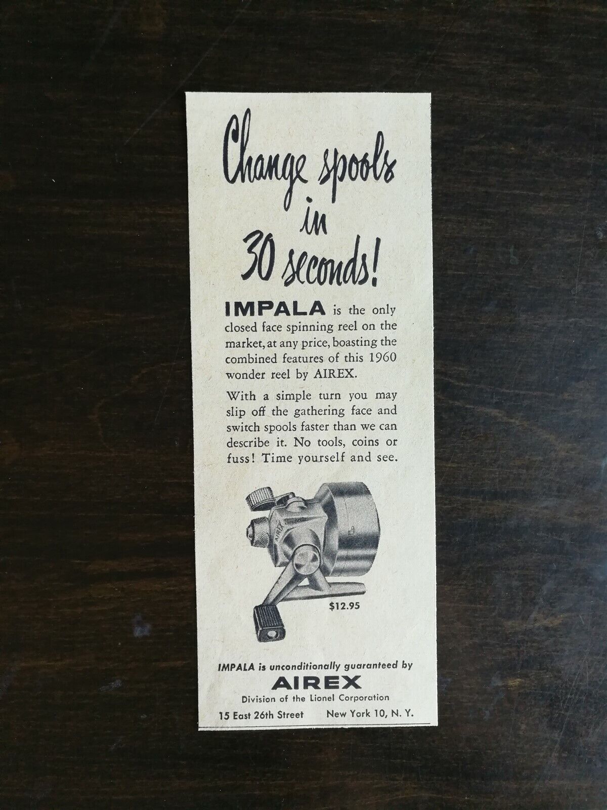 Vintage 1960 Impala Airex Fishing Reel Original Ad