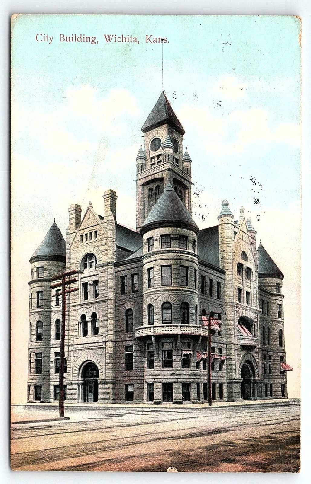 1908 WICHITA KANSAS KS CITY BUILDING EARLY POSTCARD P1796