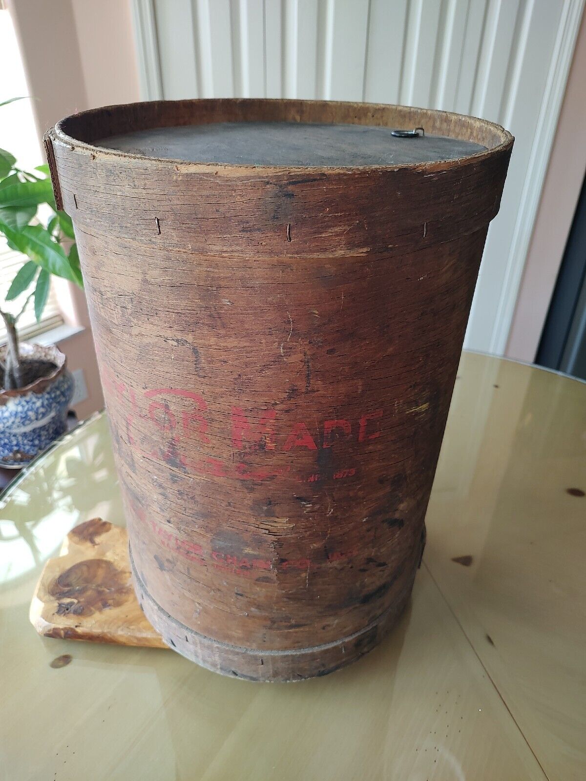 Antique S.G. Taylor Chain Co. Inc Wooden Barrel With Lid History 