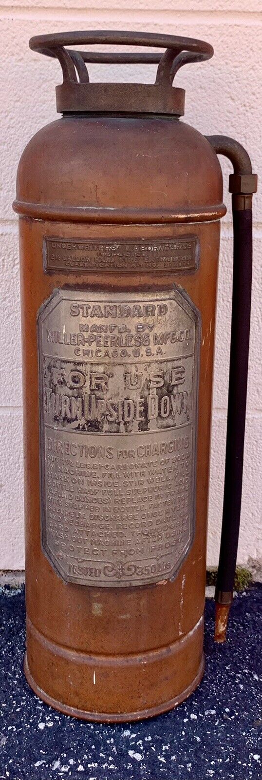 Vintage Miller Peerless Brass & Copper Fire Extinguisher Chicago USA - Empty