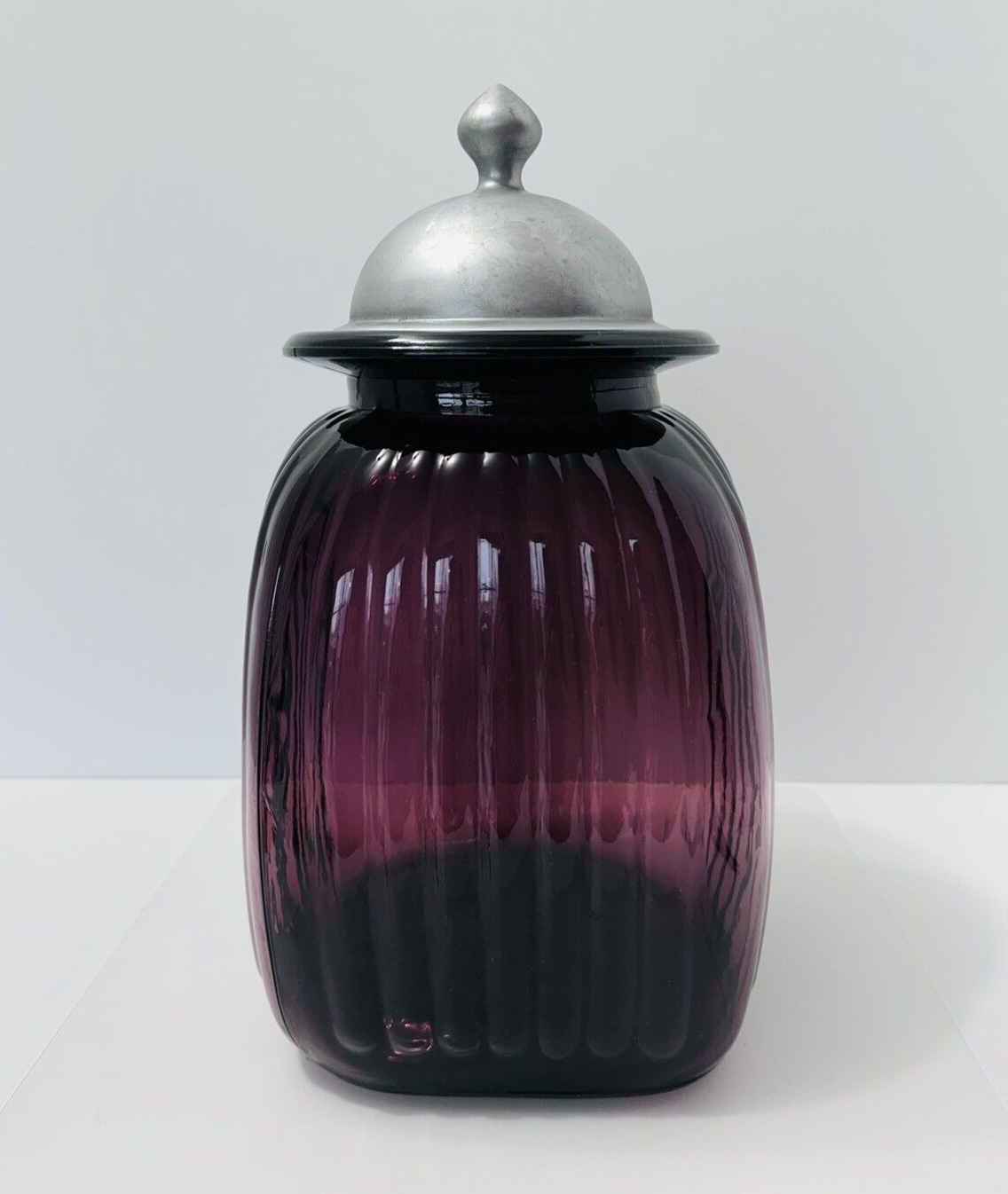 Vintage Artland Ribbed Glass Kitchen Canister Jar w Lid 12\