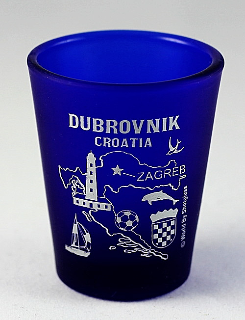 DUBROVNIK CROATIA COBALT BLUE FROSTED SHOT GLASS SHOTGLASS