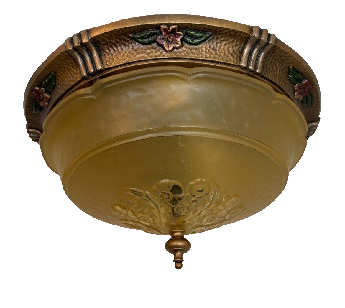 INCREDIBLE 1930\'S Deco Consolidaded shade  flush mount fixture