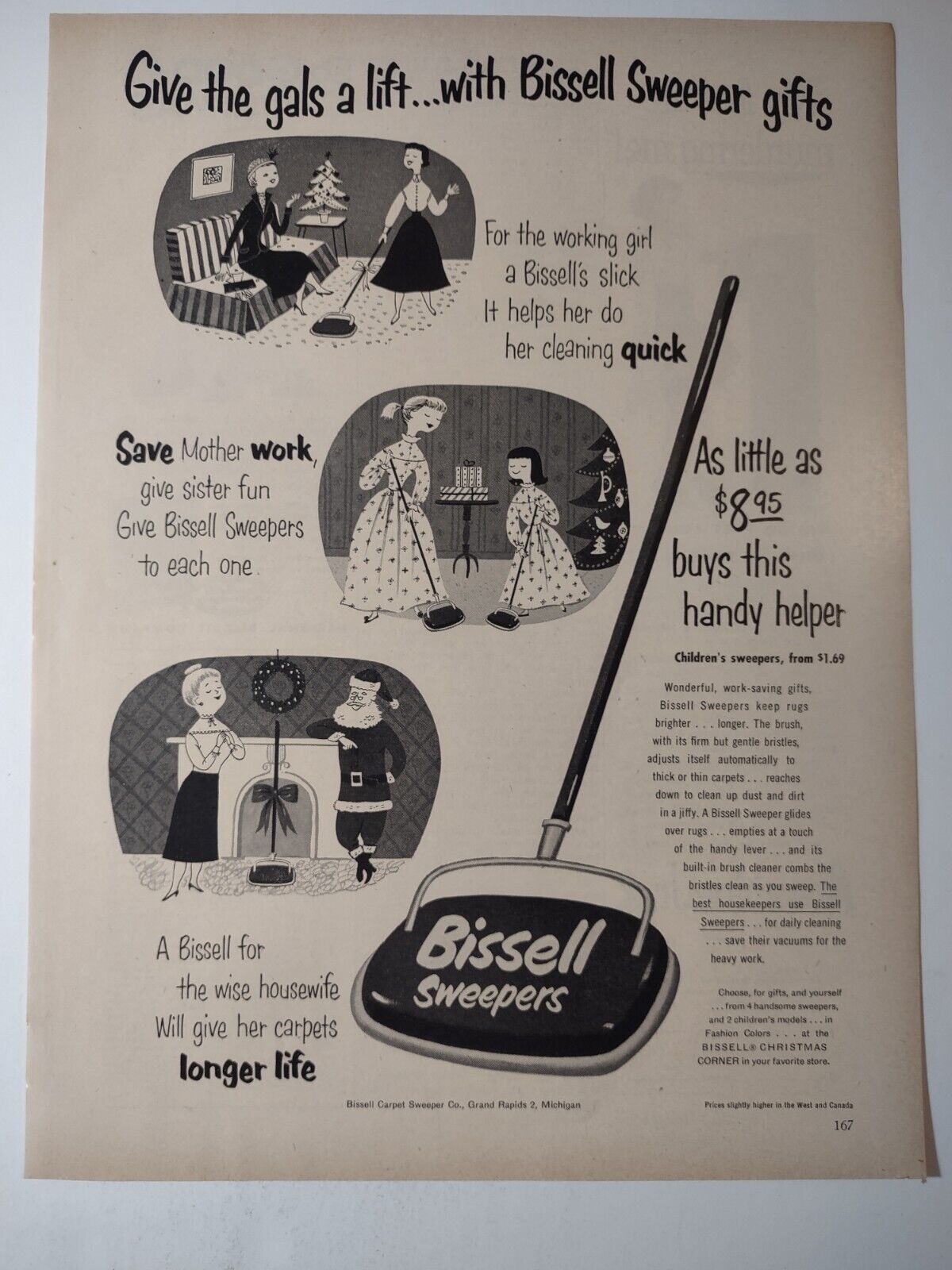 Bissell Sweepers Give the Gals a Lift with Gifts Vintage 1950s Print Ad
