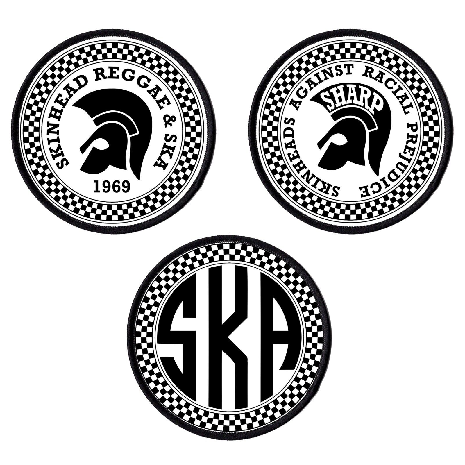 Pack of 3 Ska Skinhead Reggae Circular Iron On/Sew On Patches Patch SHARP 1969
