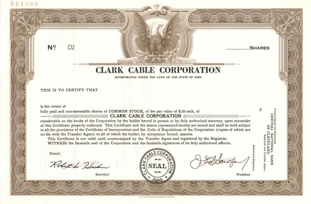 Clark Cable Corp. - Specimen Stock Certificate - Specimen Stocks & Bonds