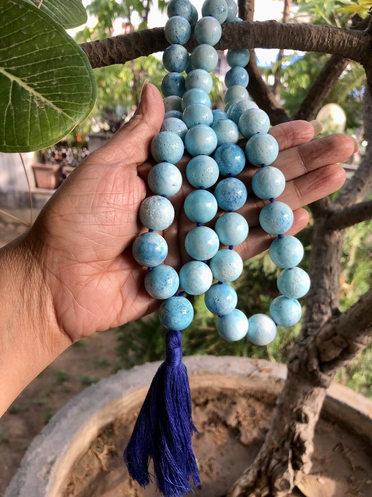 16 mm Rnd 54+1 Beads Created Blue Coral Jaap Rosary, Japa Mala Energized