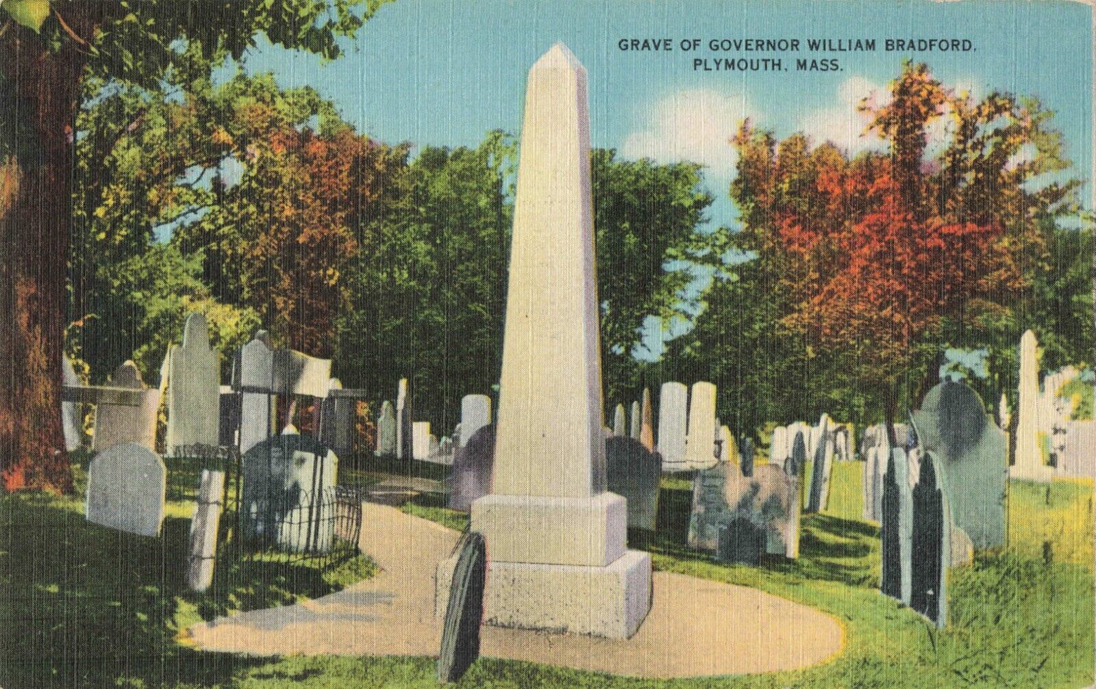 Plymouth MA Massachusetts, Governor William Bradford Grave, Vintage Postcard