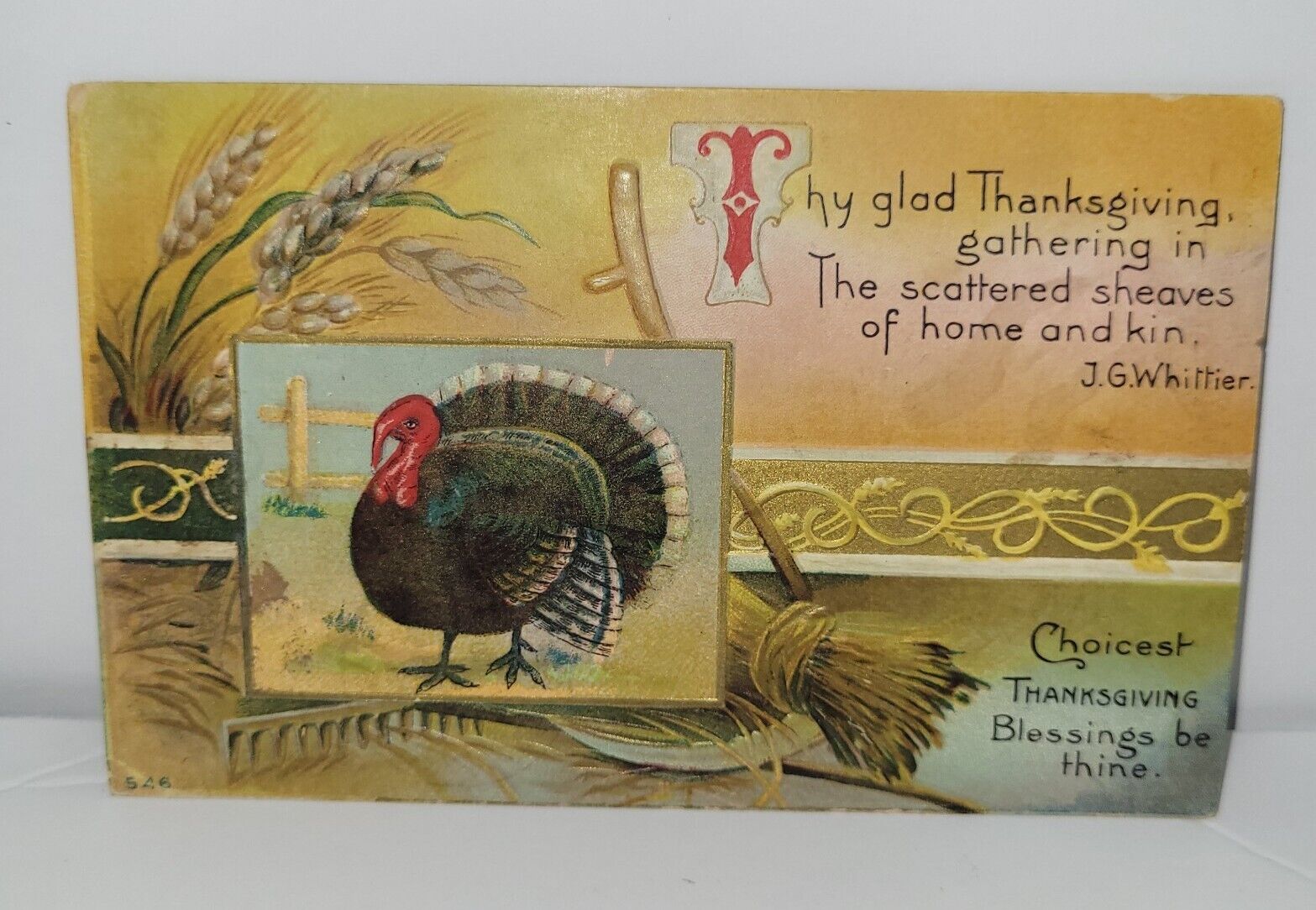 Vintage 100 yr old J. G. Whittier Thanksgiving Postcard Tom Turkey