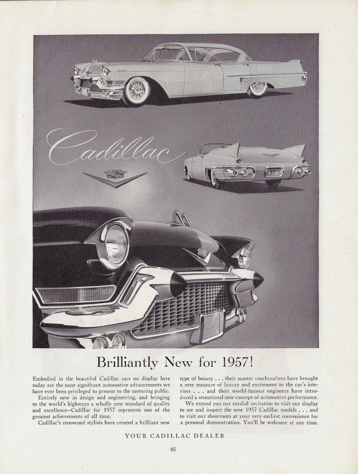 1957 Cadillac Model Lineup Coupe Convertible Brilliant VINTAGE PRINT AD
