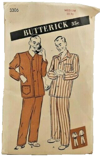 1930s Butterick Sewing Pattern 3306 Mens 2 Pc Pajamas 2 Styles Sz M 38-40 6483