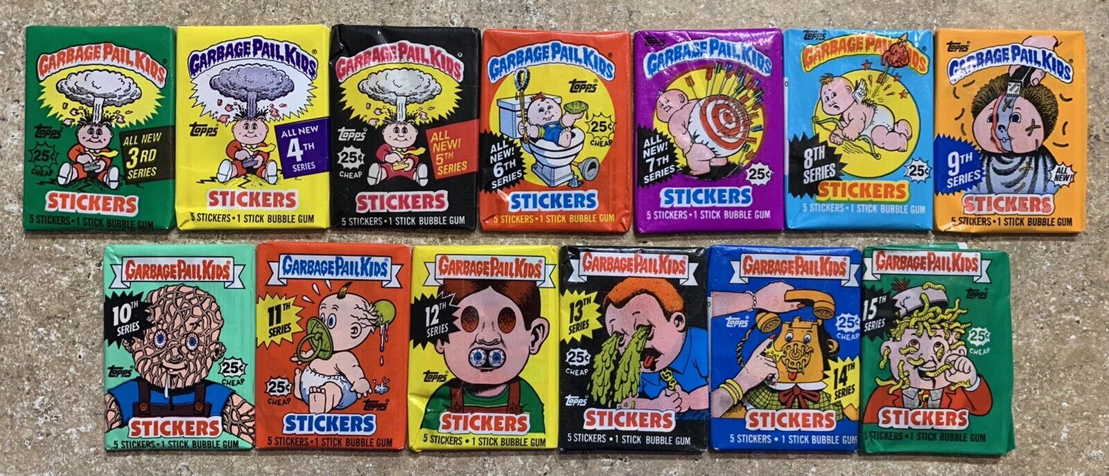 1986-88 Garbage Pail Kids 13-Unopened Wax Pack Lot 3rd-15th Series-NICE LOT TWT