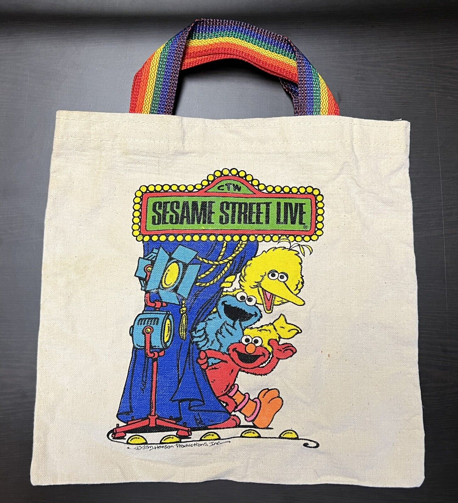 VTG 80-90s Sesame Street Live Canvas Bag: Big Bird, Cookie Monster, Elmo CTW