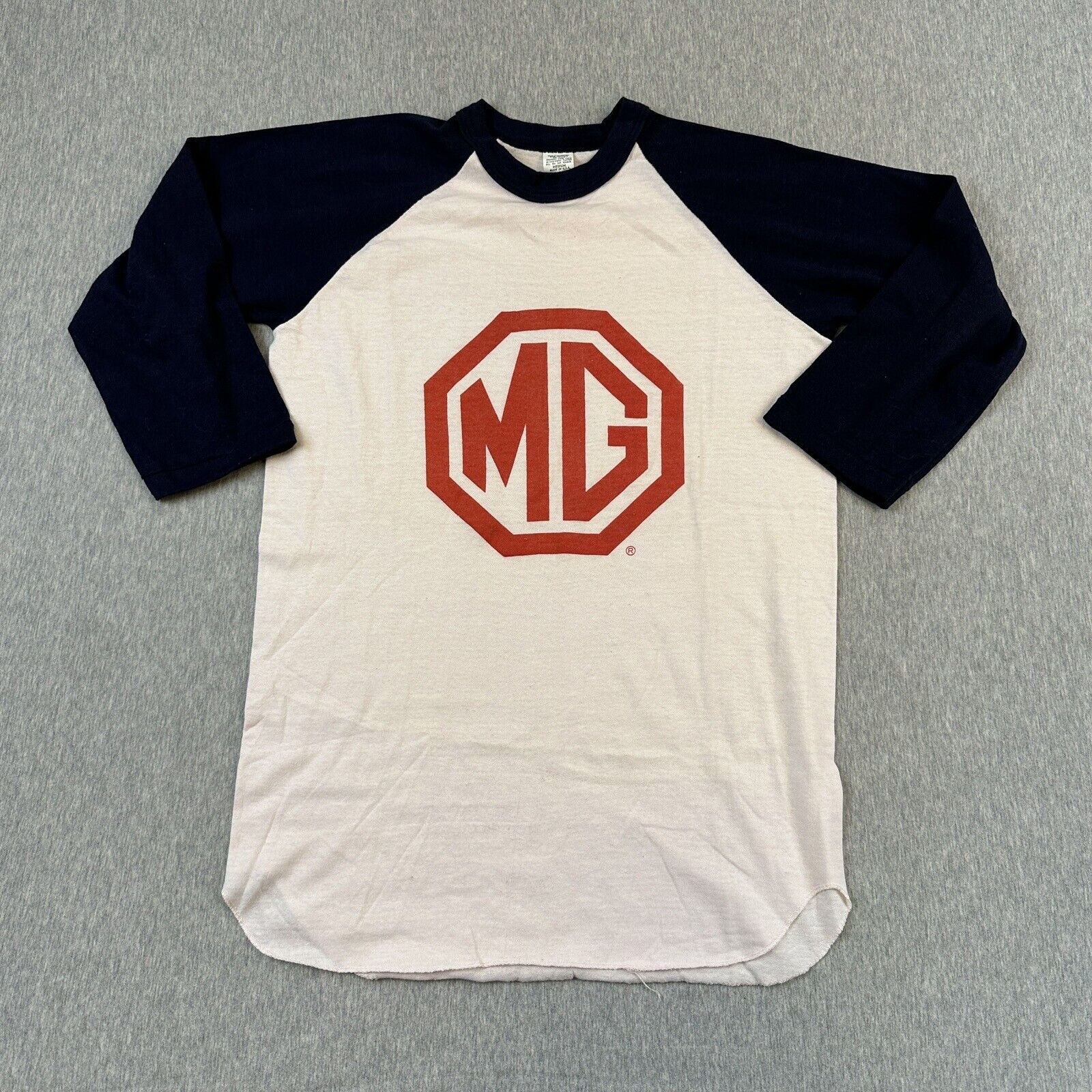 Vintage 1970's MG Motor Cars Long Sleeve Raglan Shirt - Sz Medium - Rare Look