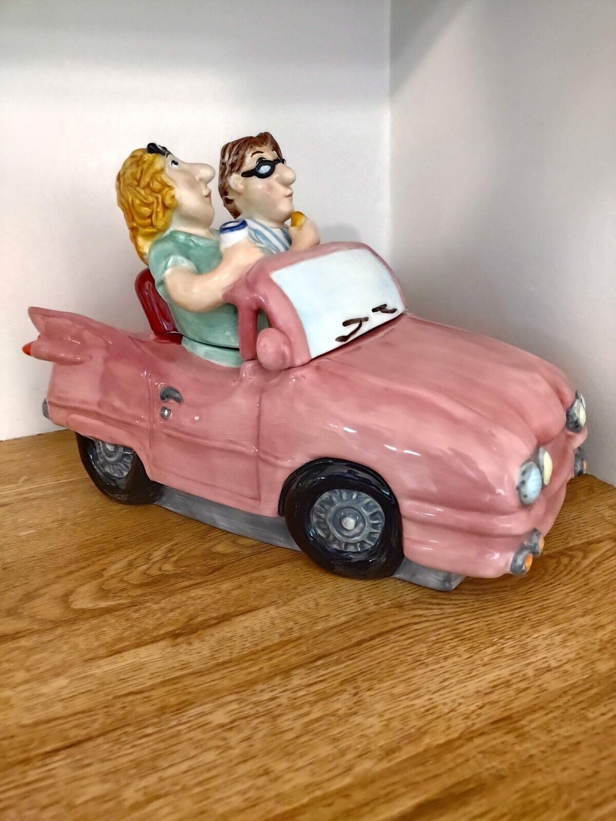 Pink 1955 Cadillac Convertible Cookie Jar with a Couple