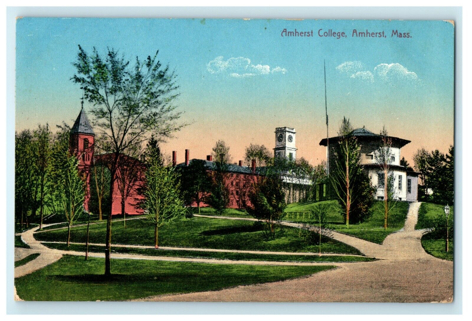 1911 Amherst College View of Campus Amherst Massachusetts MA Antique Postcard
