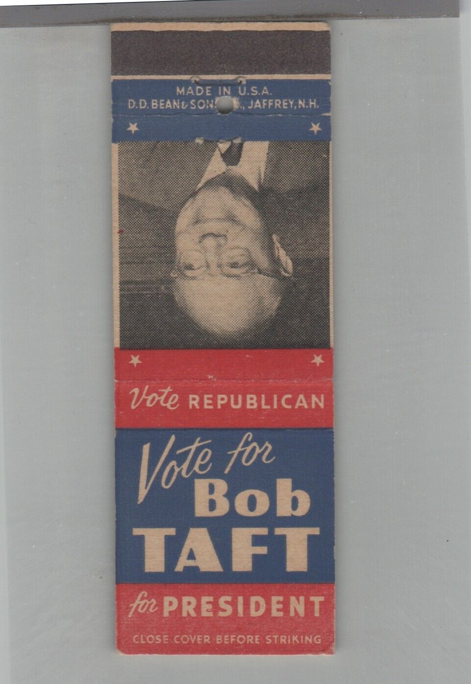 Matchbook Cover Political Vote Republican Vote For Bob Taft President