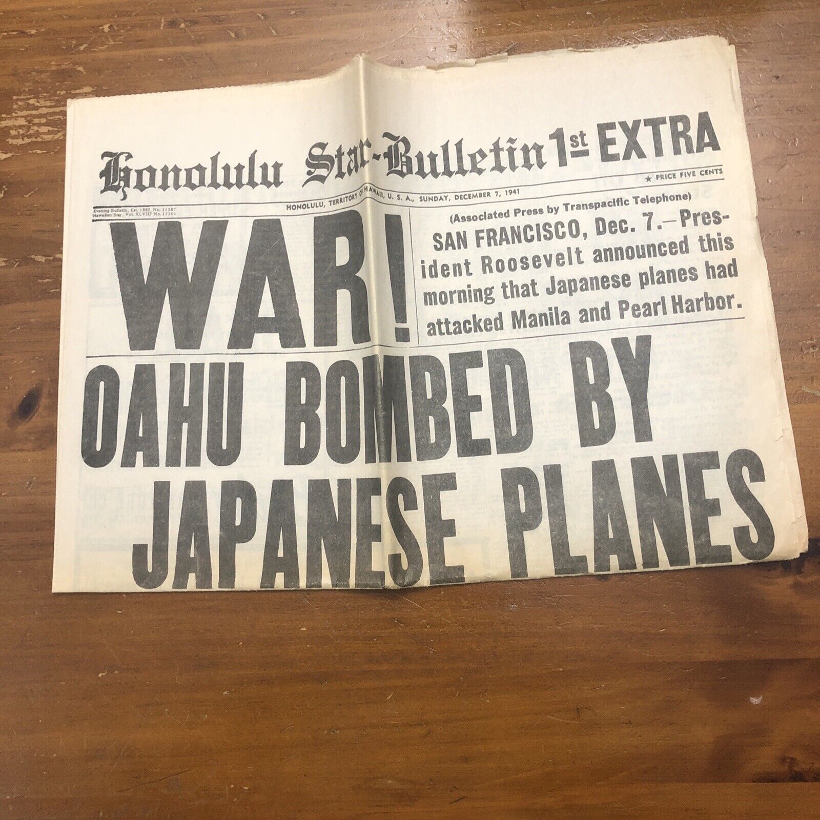 Honolulu Star-Bulletin Newspaper Dec 7 1941 1st 2nd 3rd Extras Reprint Edition +