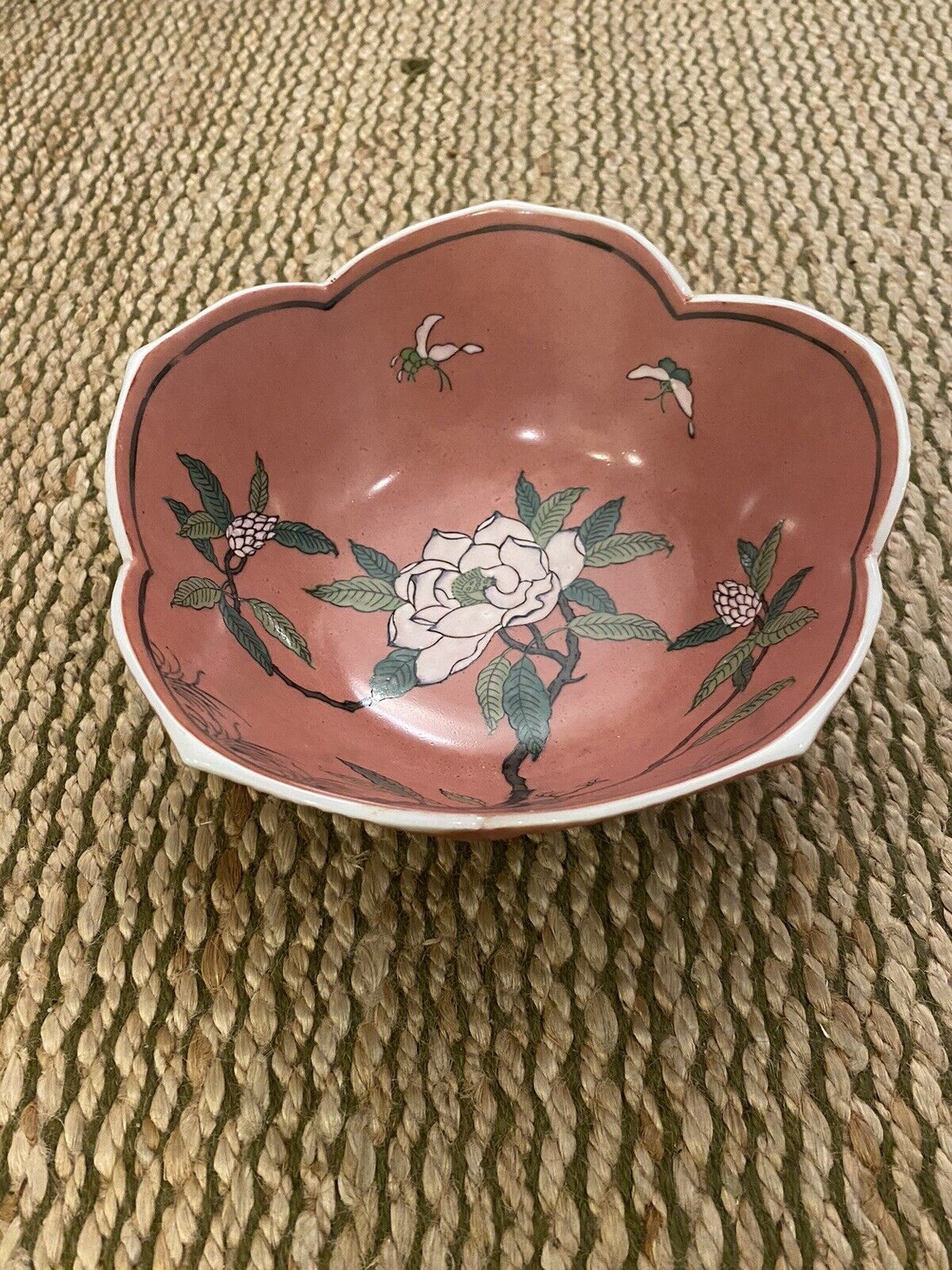 Vintage Nora Fenton Design Japanese Pink Porcelain Bowl 8.5”