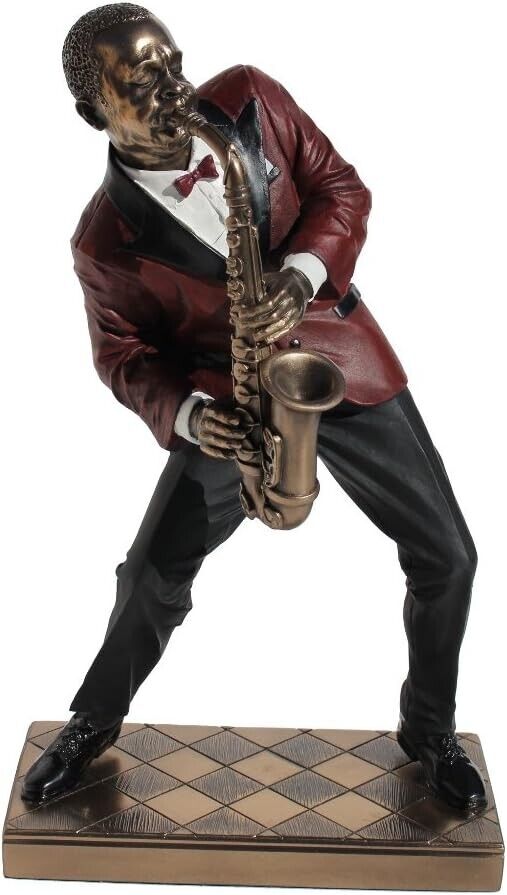 African American Jazz Band Alto Saxophone Cold Cast Bronze Statue Figurine 10 