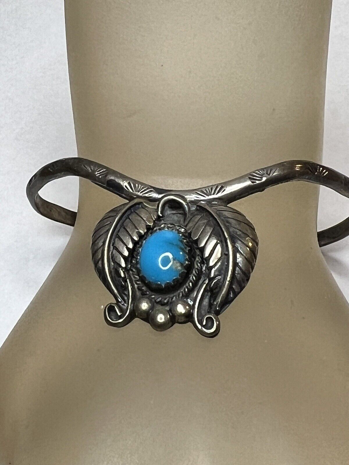 Vintage  Navajo Dead Pawn  Sterling Silver Cuff Bracelet  Turquoise Thin Small