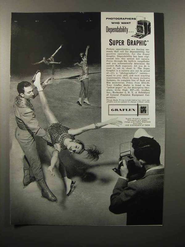 1959 Graflex Super Graphic Camera Ad - Ice Skating