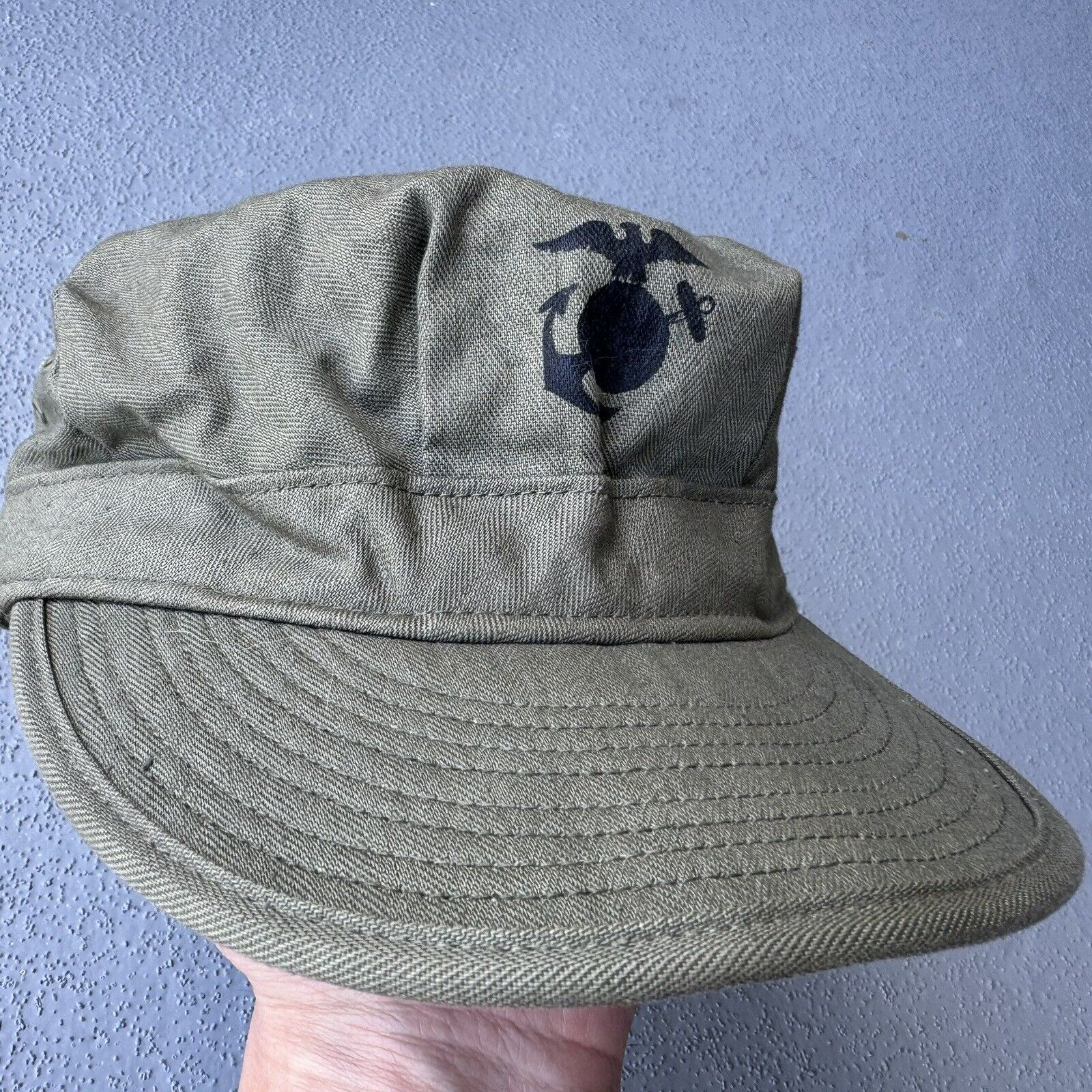 Original WWII Named USMC P44 HBT Cap Hat