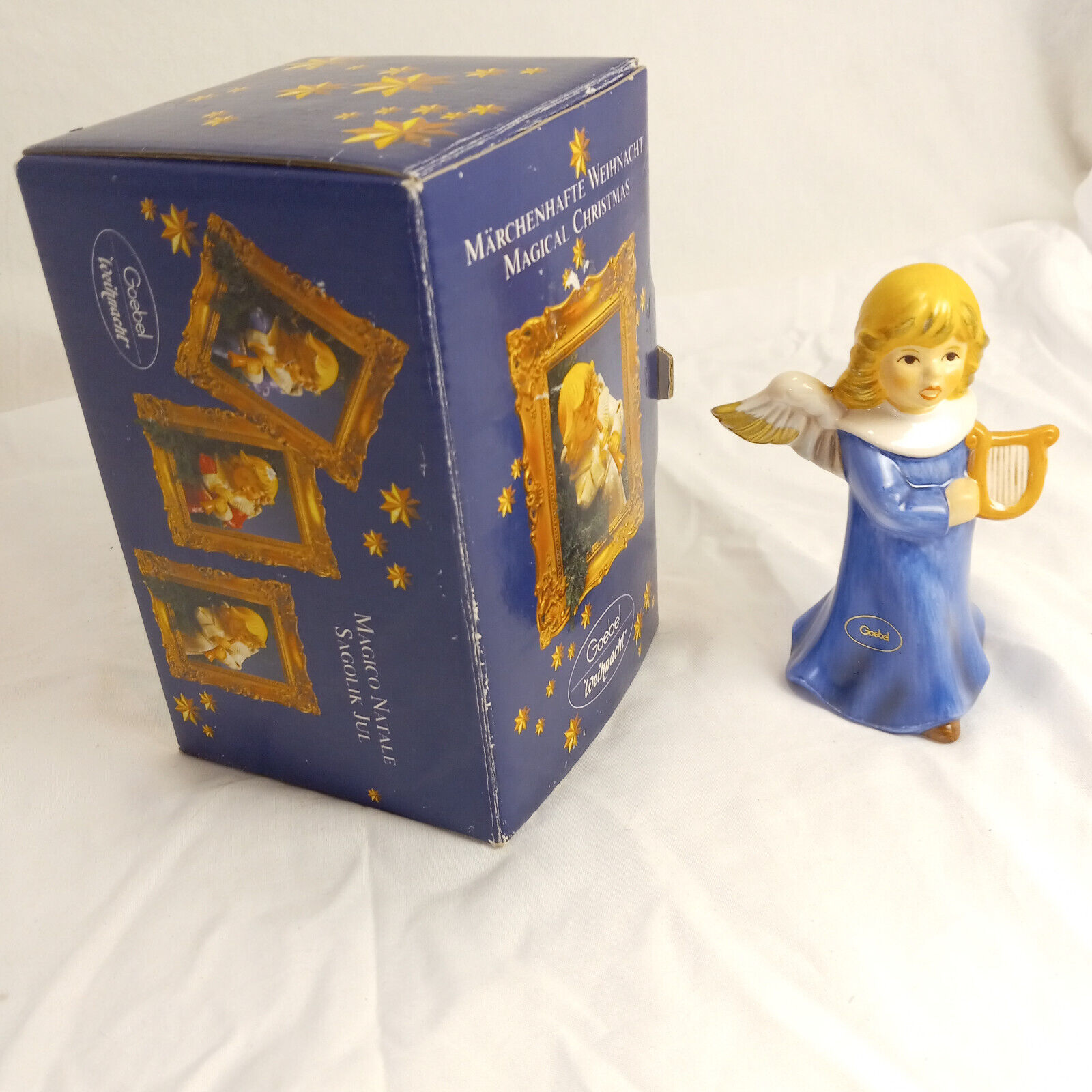 Goebel Weihnacht Blue Angel With Harp Blue 41-004-25-0 with Box