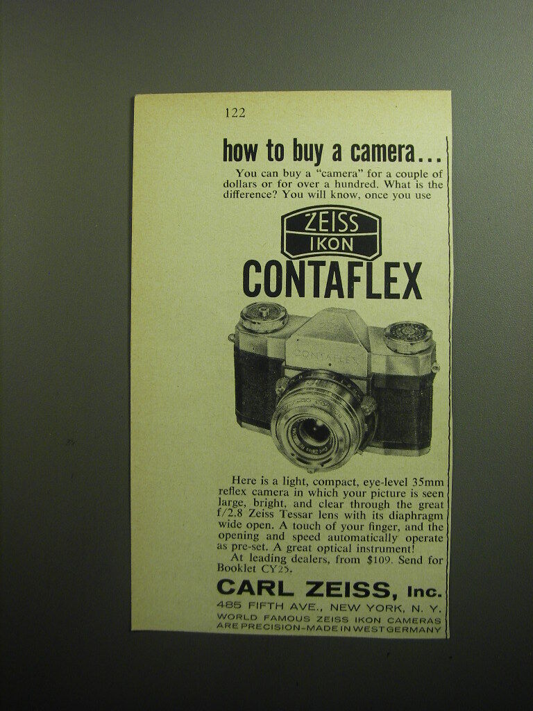 1958 Zeiss Contaflex Camera Advertisement - How to buy a camera