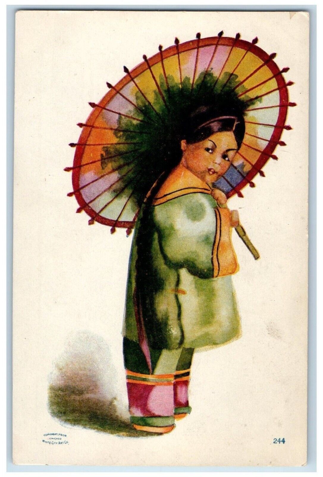 c1905 Chinawoman China Art Umbrella White City Unposted Antique Postcard