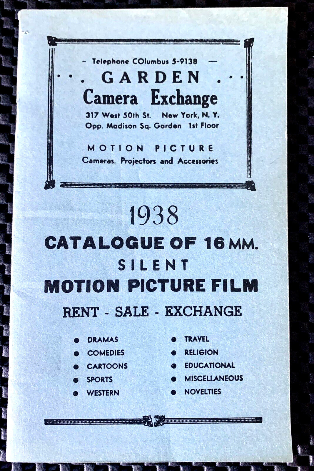 GARDEN CAMERA EXCHANGE NEW YORK 1938 CATALOG OF 16MM SILENT MOTION PICTURE FILM