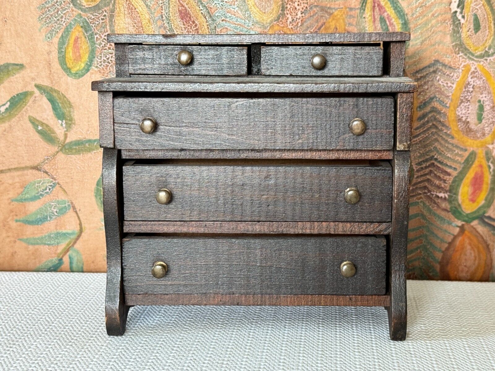 Antique 1900s Wooden Primitive Empire Style Dresser - Salesman Sample - 5 Drawer