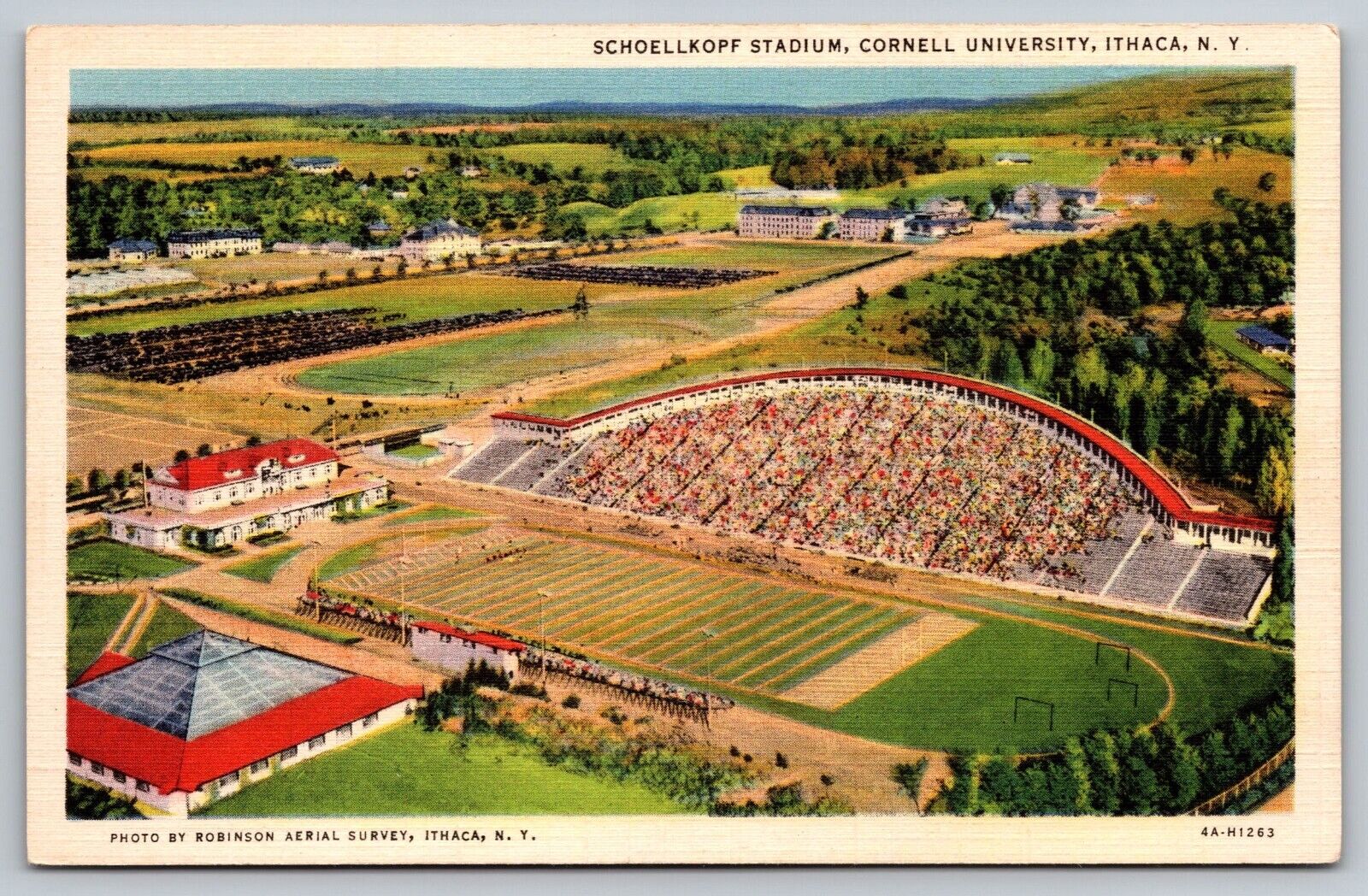 Postcard Schoellkopf Stadium Cornell University Ithaca NY Aerial View A5