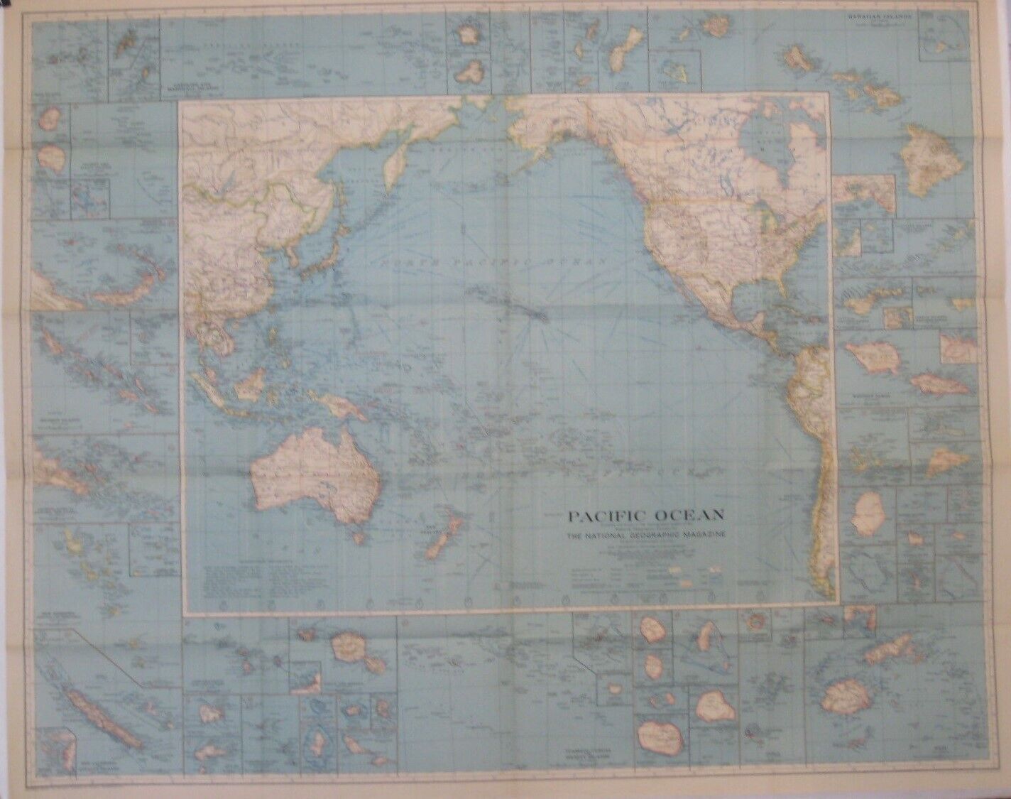 Vintage Large-Format 1936 Map PACIFIC OCEAN ISLANDS Airways Steamship Routes