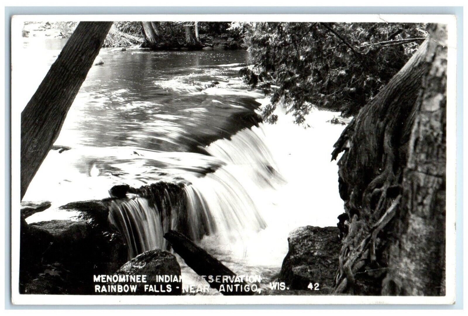 1951 Menominee Indian Rainbow Falls Antigo Wisconsin WI RPPC Photo  Postcard