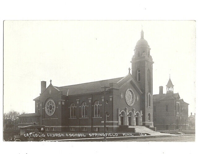 c1900s Catholic Parsonage Church School Springfield MN Minnesota RPPC Postcard
