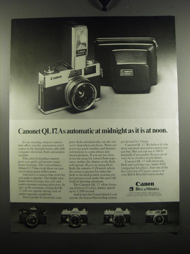 1971 Canon Canonet QL 17 Camera Ad - Canonet QL 17. As automatic at midnight