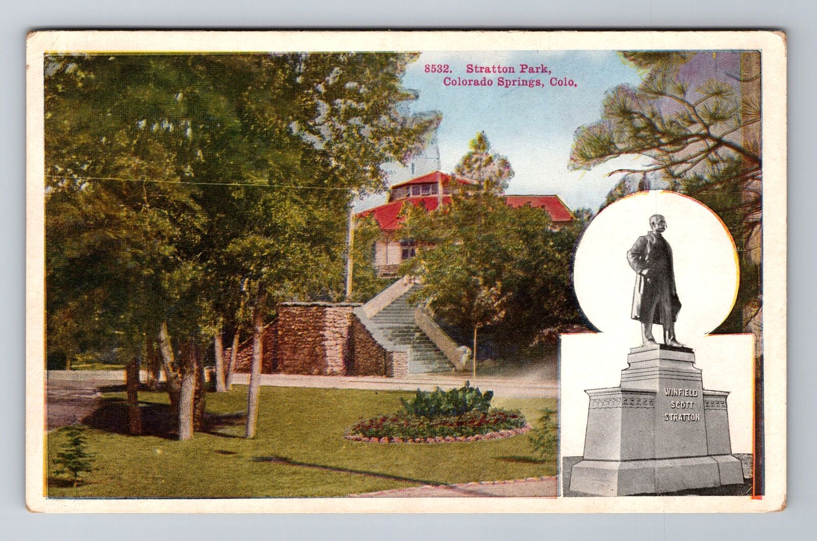 Colorado Springs CO-Colorado, Stratton Park, Antique Vintage Souvenir Postcard